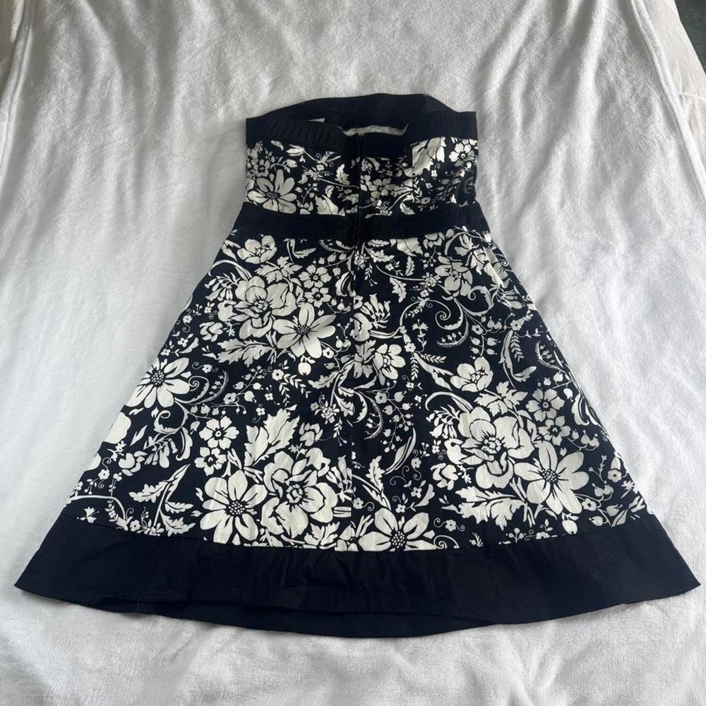 B smart black white floral graphic strapless dress Y2K vintage fairy boho - Picture 7 of 7